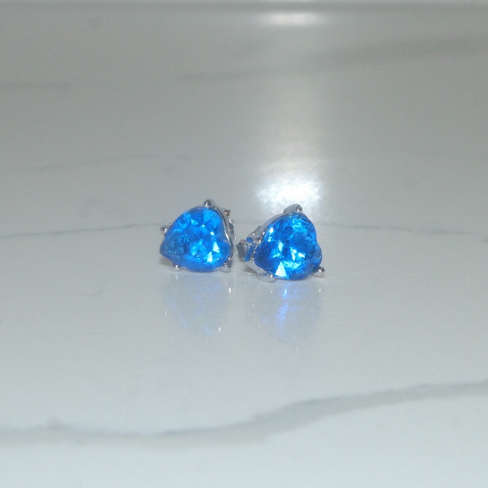 Blue Sapphire Earrings Heart Silver | Swarovski